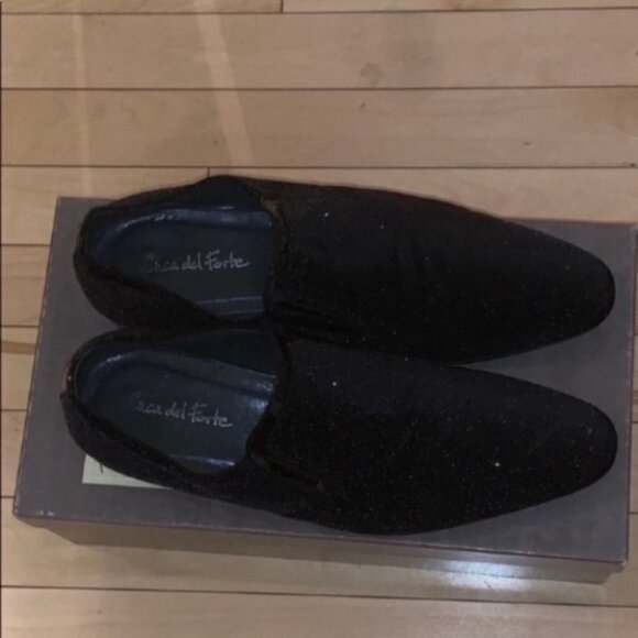 LUCA Del Forte black coarse glitter fabric leather loafers US 7.5 EUR 41 - Picture 4 of 14
